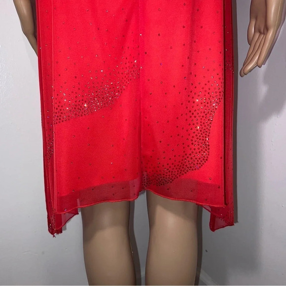 I.N. San Francisco, S, glitter chiffon overlay red strapless dress w/ halter tie - Picture 9 of 12